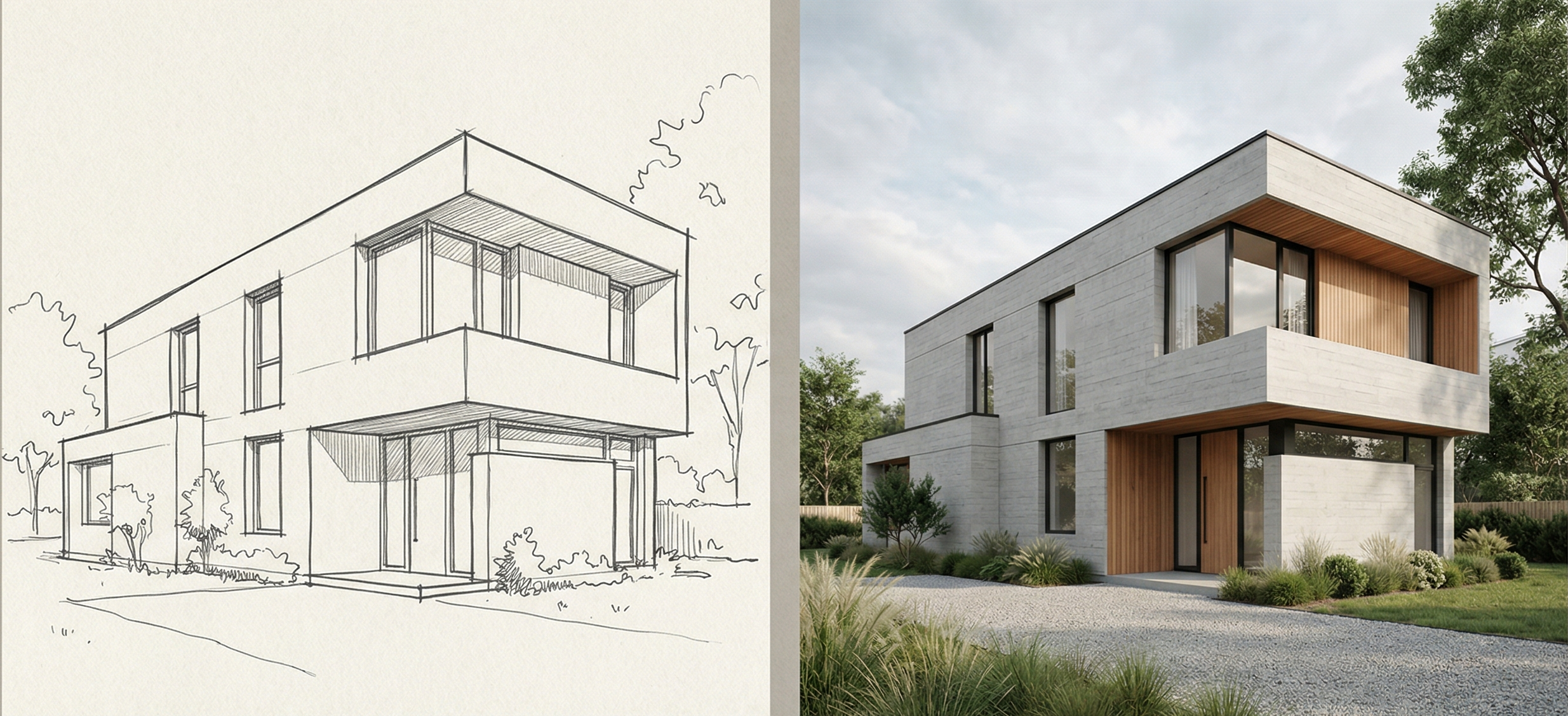 Sketch to photorealistic render